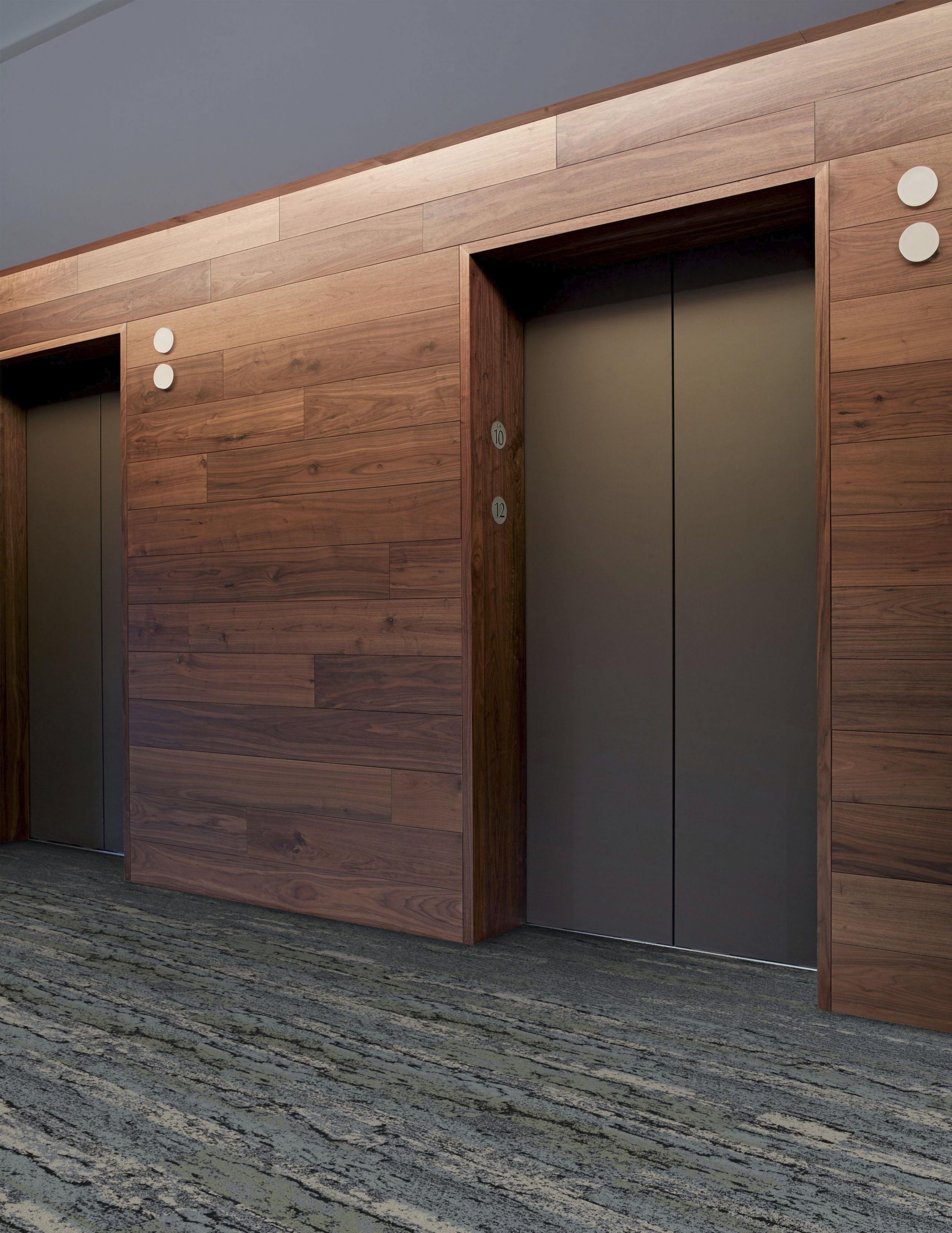 Interface Deeply Rooted and Uprooted plank carpet tile in elevator lobby imagen número 1